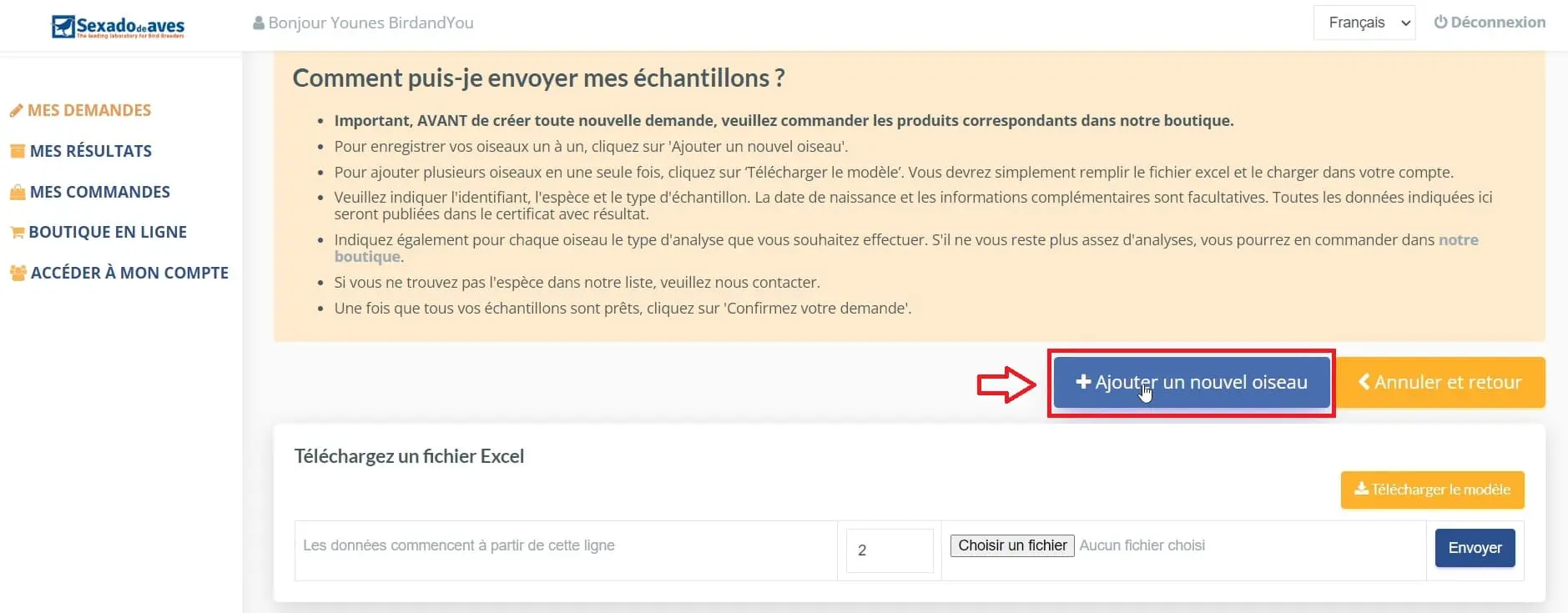 Sexage ADN: ajouter un nouvel oiseau